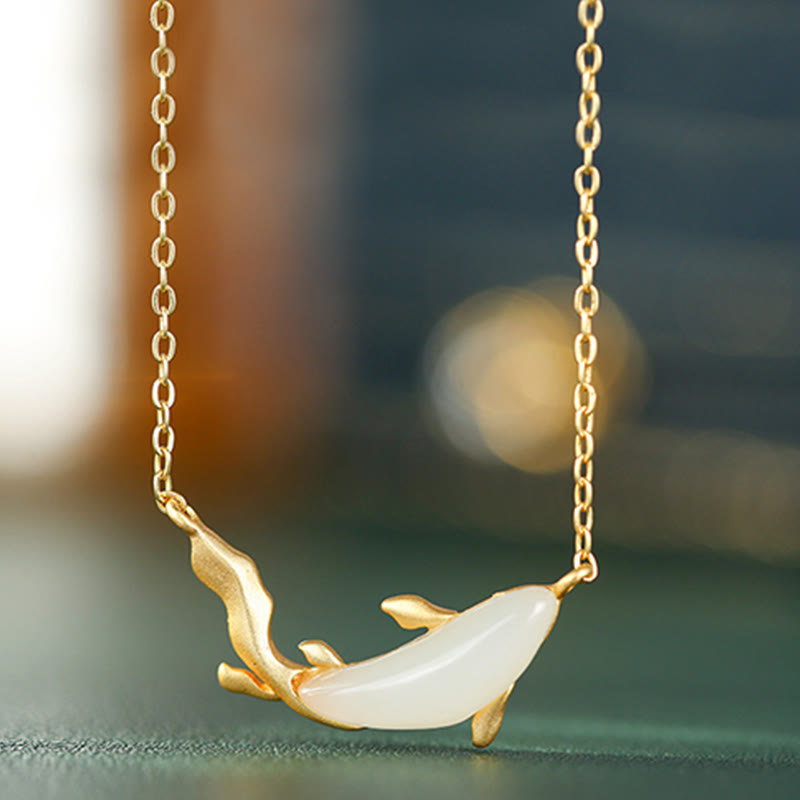 KarmaRipple's 925 Sterling Silver Ivory Jade Dolphin Fortune Pendant Necklace p14