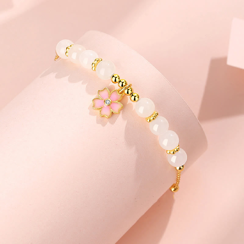 KarmaRipple's 925 Sterling Silver Hetian Ivory Jade Cherry Blossom Protection Bracelet p2