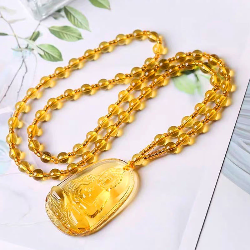KarmaRipple's Citrine Guardian Buddha Serenity Necklace Pendant ( p10