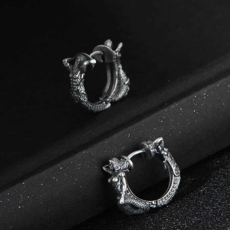 KarmaRipple's 925 Sterling Silver Dragon Hoop Pattern Protection Earrings p6