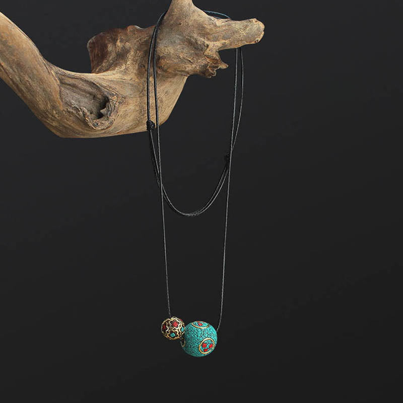 KarmaRipple's Tibetan Turquoise Double Bead Protection Strength Pendant Necklace p2