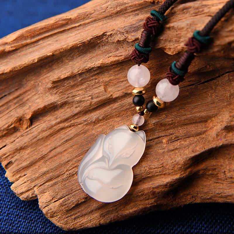 KarmaRipple's Chalcedony Fox Pink Gemstone Bead Balance String Pendant Necklace p5
