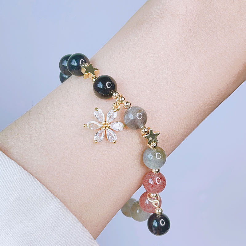 KarmaRipple's Authentic Silver Sheen Obsidian Love Heart Star Flower Protection Bracelet p14