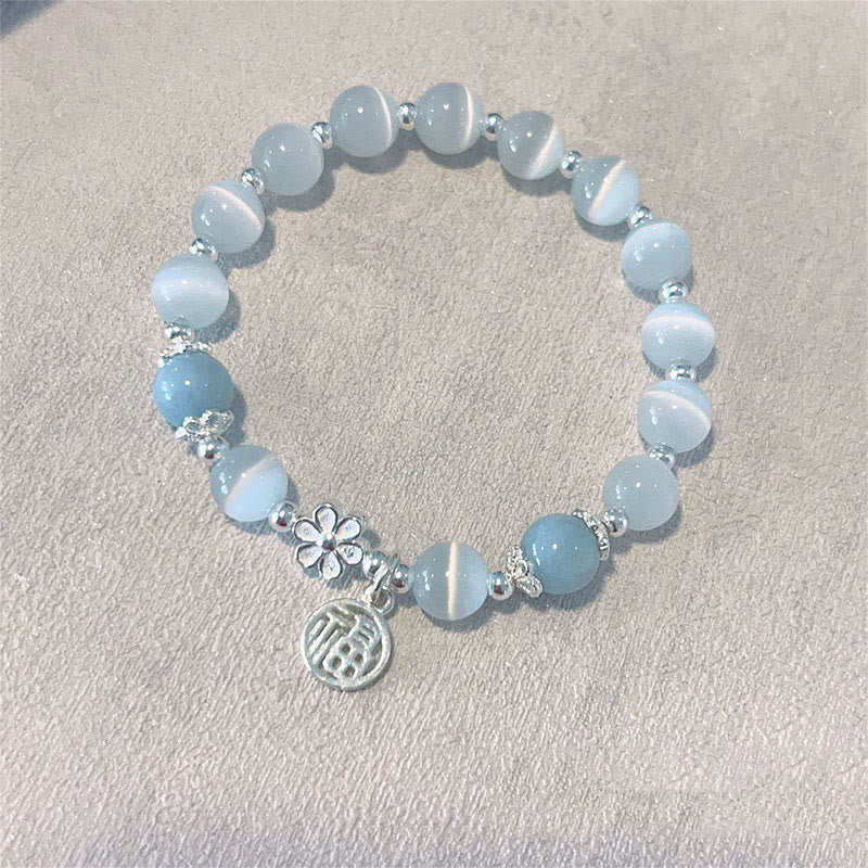 KarmaRipple's Cat's Eye Gemstone Peach Blossom Bell Fu Character Talisman Support Bracelet p10