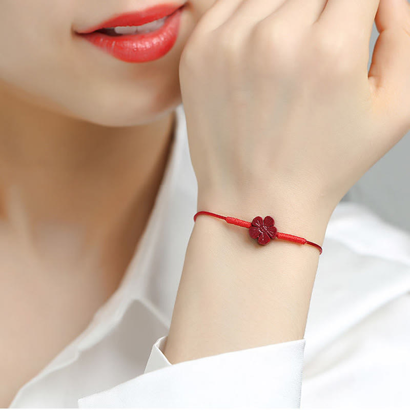 KarmaRipple's Handmade Plum Blossom Four Leaf Clover PiXiu Lotus Koi Fish Cinnabar Blessing Braid Bracelet p17