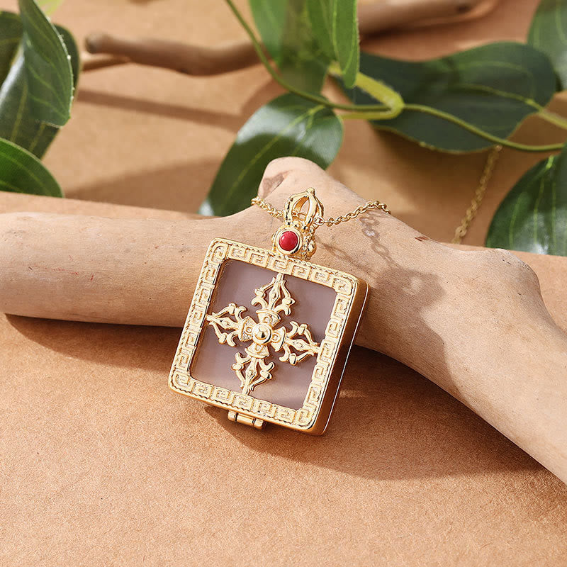 KarmaRipple's 24K Gold Plated Ivory Jade Double Dorje Protection Fortune Pendant Necklace p6