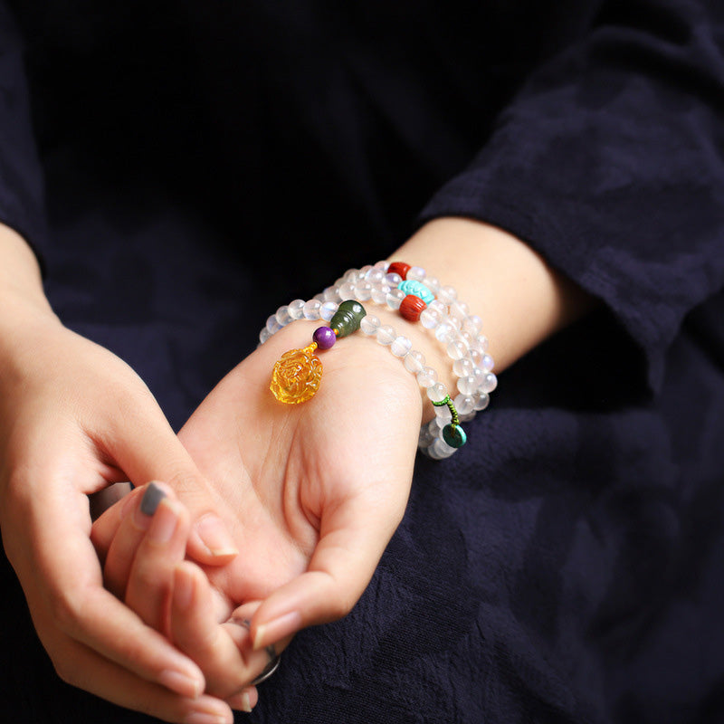 KarmaRipple's 108 Mala Beadwork Moonstone Amber Lotus Turquoise Gemstone Balancing Bracelet p4