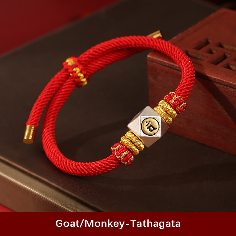 KarmaRipple's 999 Sterling Silver Chinese Zodiac Natal Buddha Red Rope Fortune Strength Handcrafted Kids Bracelet p33