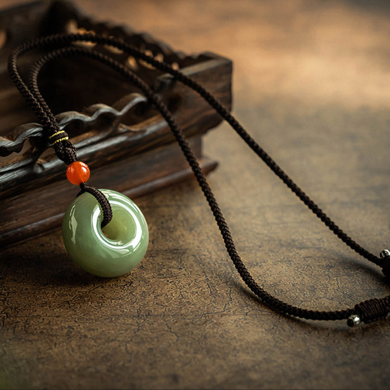 KarmaRipple's Authentic Round Jade Gray Jade Peace Buckle Fortune Pendant Necklace p11