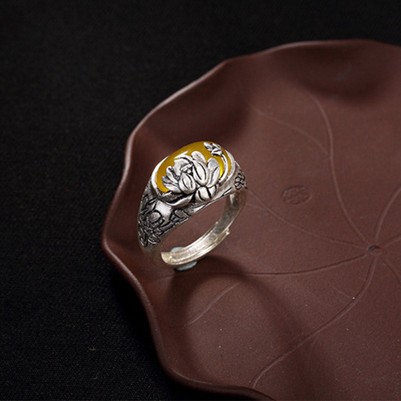 KarmaRipple's Citrine Lotus Blessing Protection Adjustable Ring p4