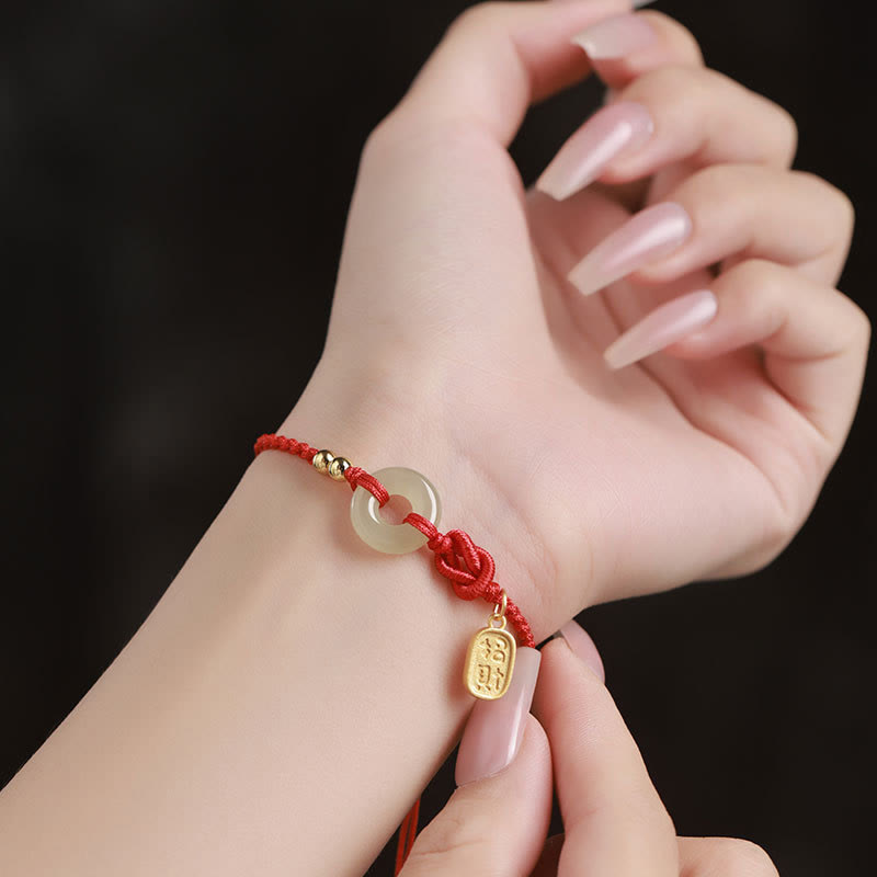 KarmaRipple's Hetian Jade Peace Buckle Fu Character String Fortune Bracelet p5