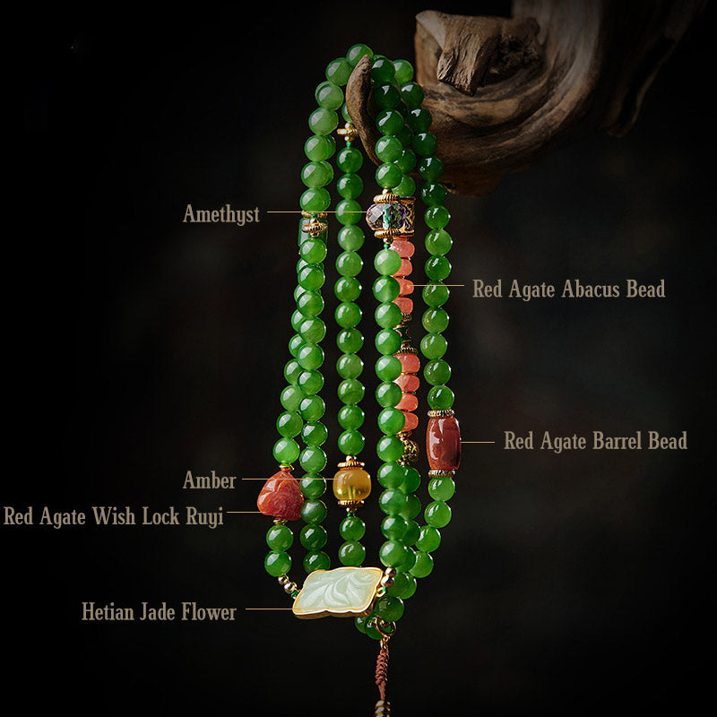 KarmaRipple's 108 Mala Beadwork Cyan Jade Red Agate Laughing Buddha Fortune Bracelet p10