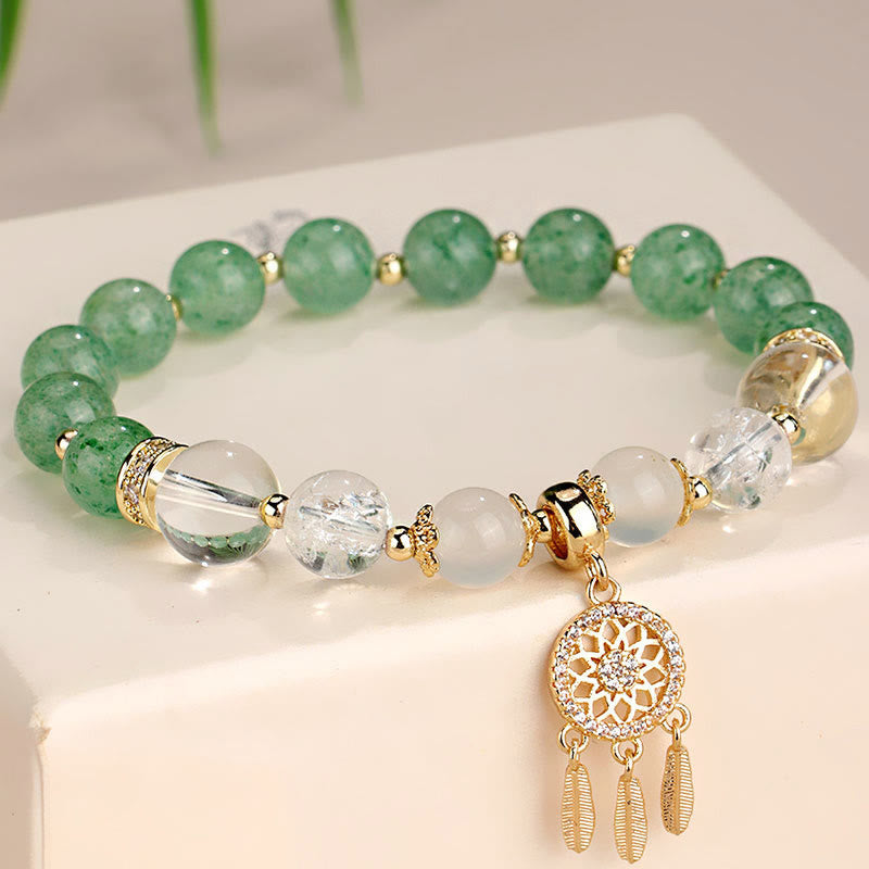 KarmaRipple's Green Strawberry Quartz Amethyst Gemstone Dreamcatcher Balancing Bracelet p1