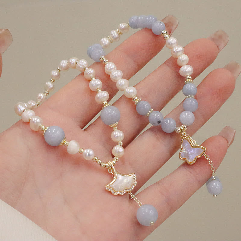 KarmaRipple's Authentic Aquamarine Pearl Balancing Ginkgo Leaf Butterfly Talisman Bracelet p3