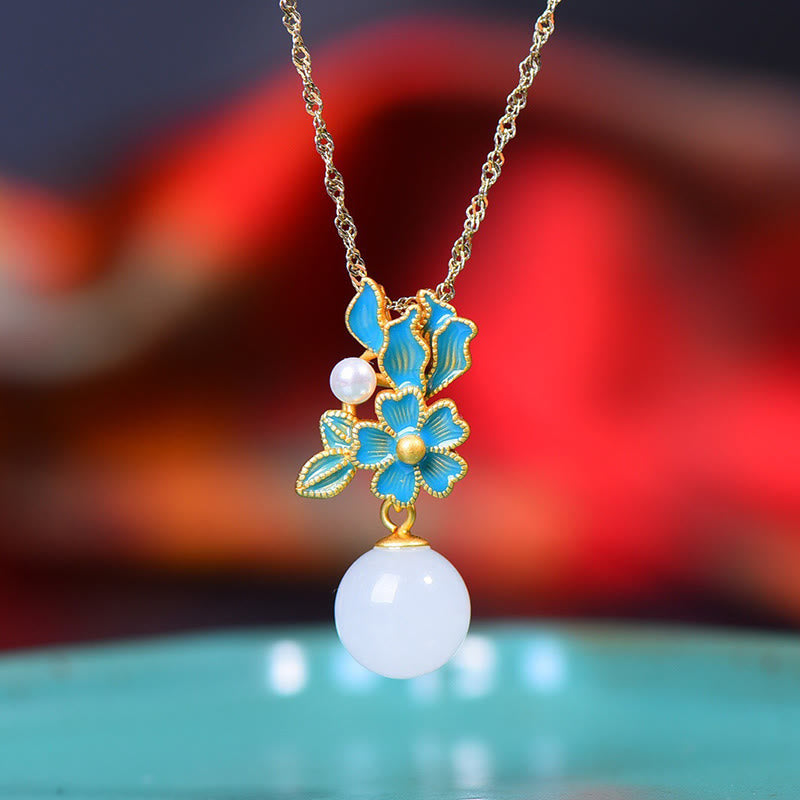 KarmaRipple's Ivory Jade 925 Sterling Silver Pearl Flower Blessing Pendant Necklace Ring Earrings p3
