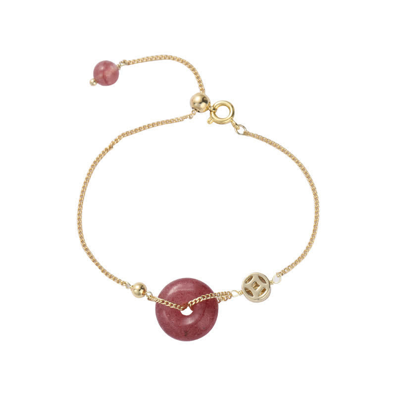 KarmaRipple's Strawberry Quartz Peace Buckle Coin Love Bracelet p6