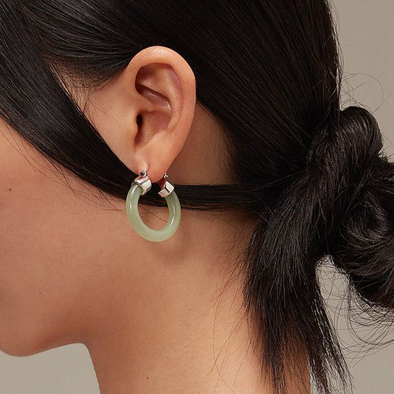 KarmaRipple's Round Jade Ivory Jade Prosperity Earrings p4