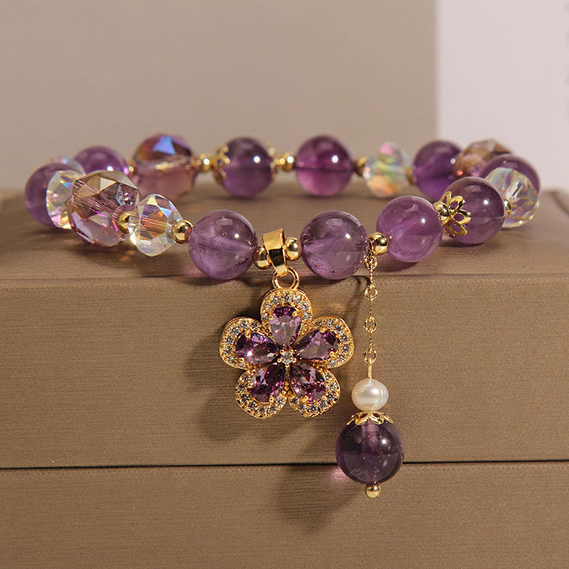 KarmaRipple's Authentic Amethyst Pearl Flower Talisman Positive Transformation Bracelet p1