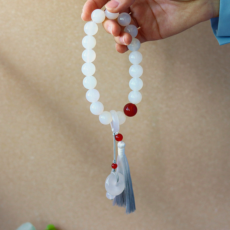 KarmaRipple's Ivory Agate Red Agate Fortune Wrist Mala Tassels Pocket Mala Car Decoration p14