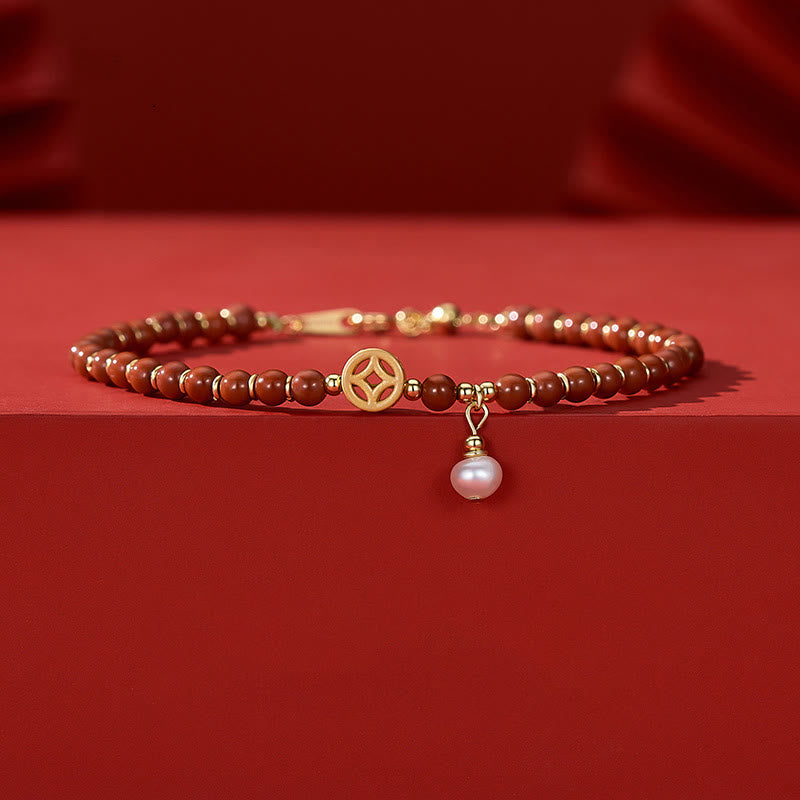 KarmaRipple's 14K Gold Plated Bronze Red Agate Bronze Coin Confidence Bracelet p1