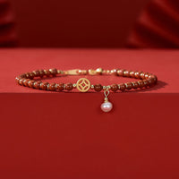 KarmaRipple's 14K Gold Plated Bronze Red Agate Bronze Coin Confidence Bracelet