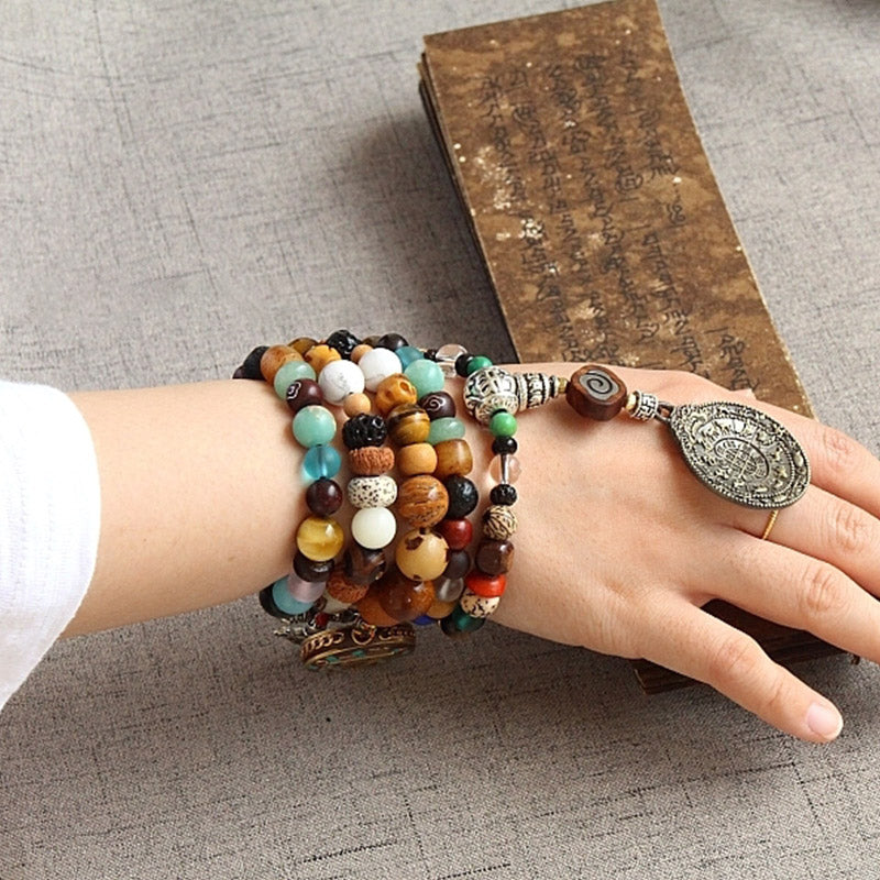 KarmaRipple's Tibet 108 Mala Beadwork Nine Palaces Bagua Bodhi Seed Yak Bone Vajra Balance Bracelet p14