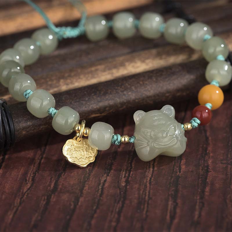 KarmaRipple's Chinese Zodiac Tiger Jade Blessing String Bracelet p2