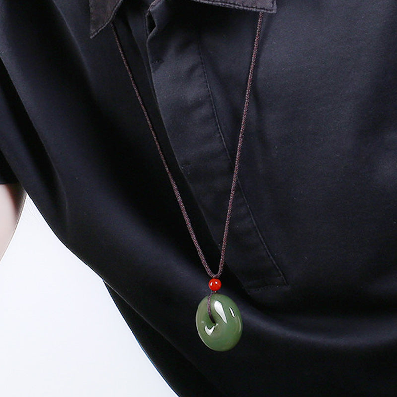 KarmaRipple's Authentic Round Jade Peace Buckle Prosperity Pendant String Necklace p6
