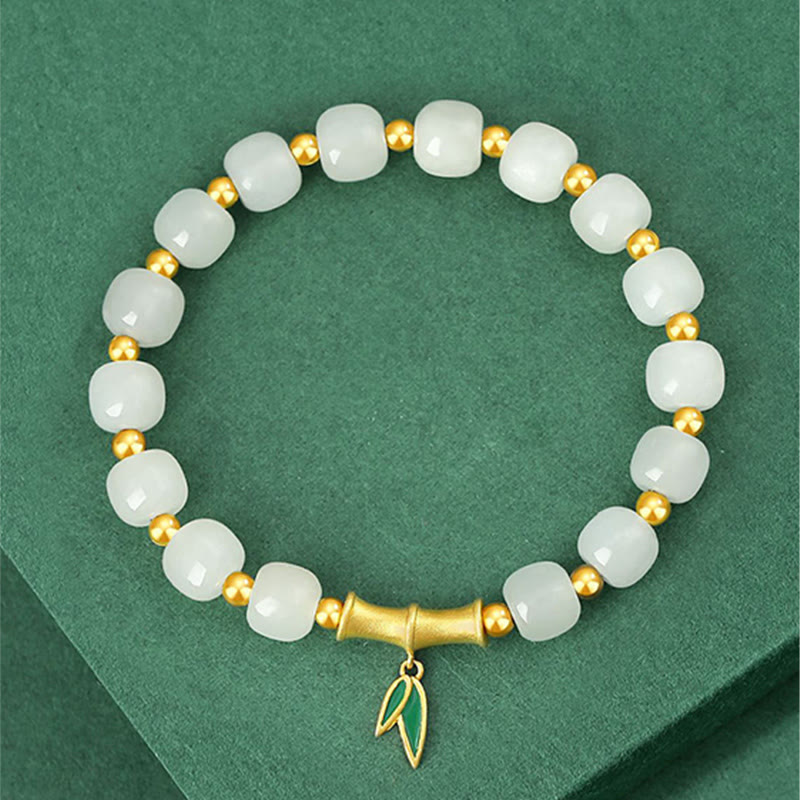 KarmaRipple's 925 Sterling Silver Hetian Ivory Jade Bamboo Fortune Bracelet p3