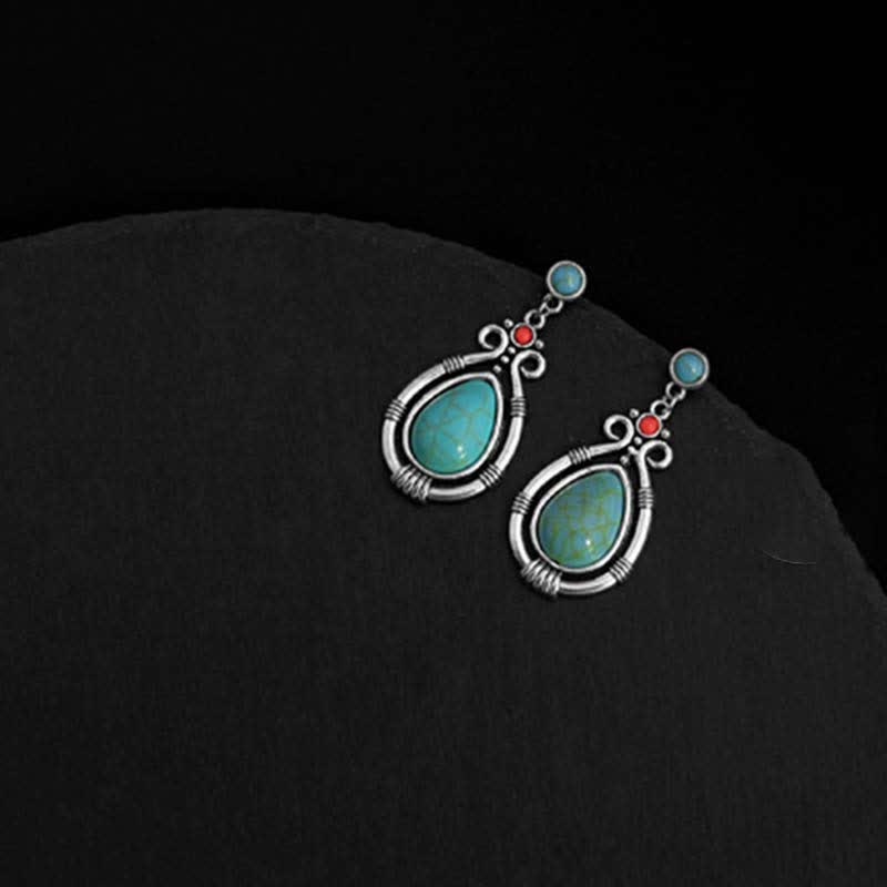 KarmaRipple's Tibet Vintage Turquoise Waterdrop Strength Drop Dangle Earrings Clips p8