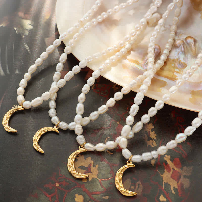 KarmaRipple's Pearl Crescent Moon Calm Pendant Necklace p2