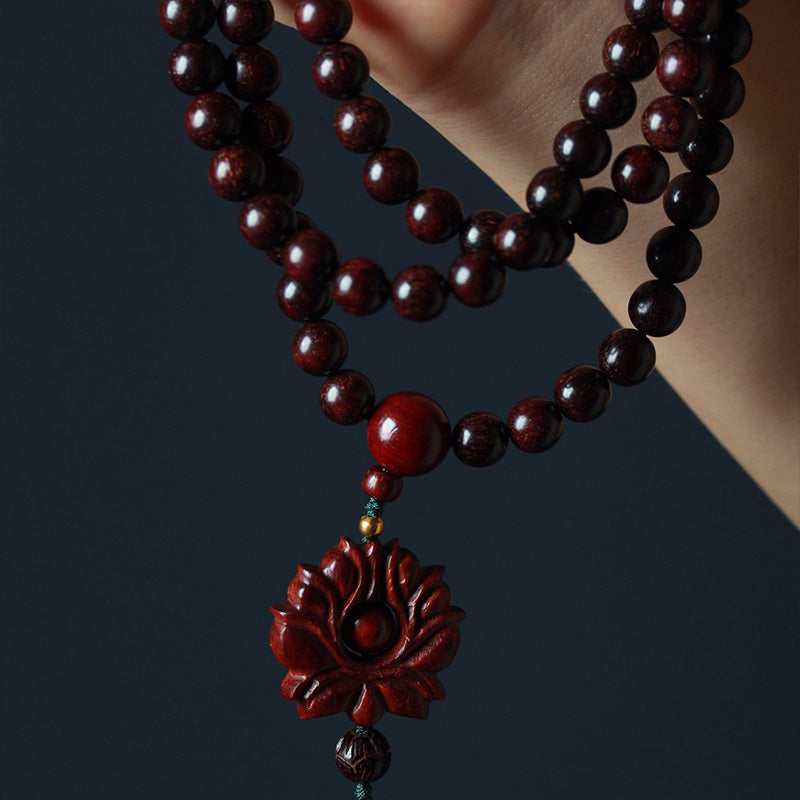 KarmaRipple's Tibetan Small Leaf Red Sandalwood Lotus Mala Balance Bracelet p6