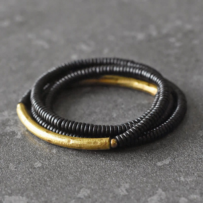 KarmaRipple's Ebony Wood Bronze Balance Multilayered Bracelet p1