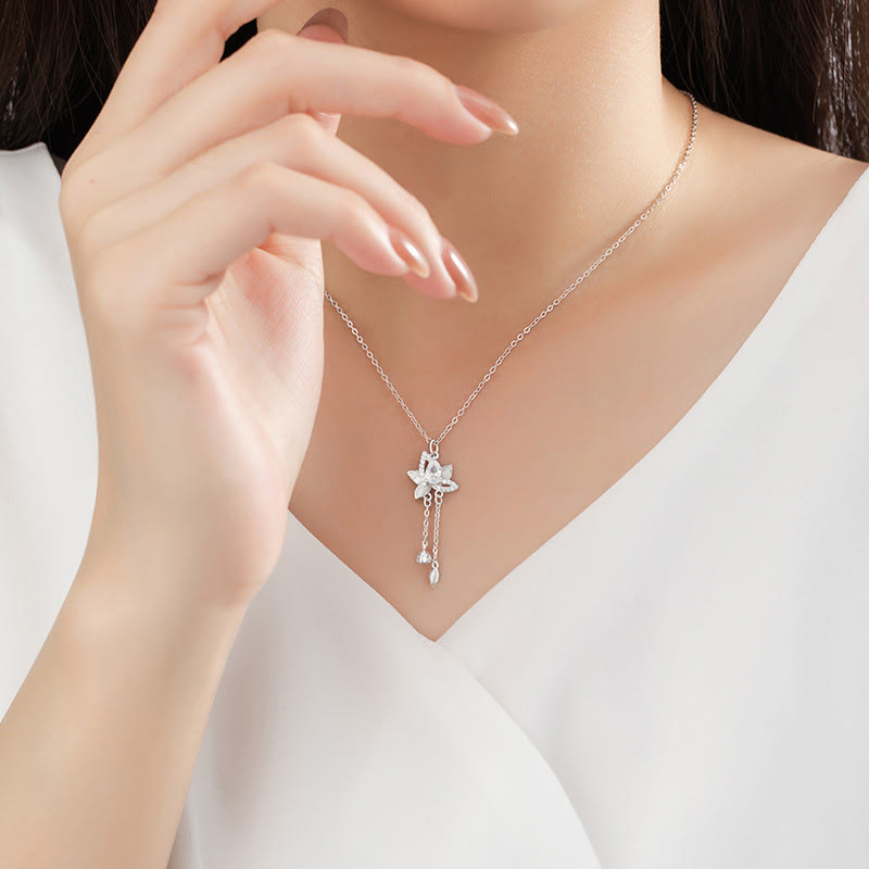 KarmaRipple's 925 Sterling Silver Lotus Zircon Enlightenment Pendant Necklace p9