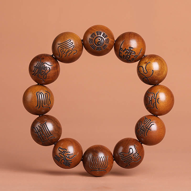 KarmaRipple's Lightning Struck Jujube Wood Yin Yang Bagua Taoist Taboo Scripture Symbol Engraved Fortune Bracelet p4