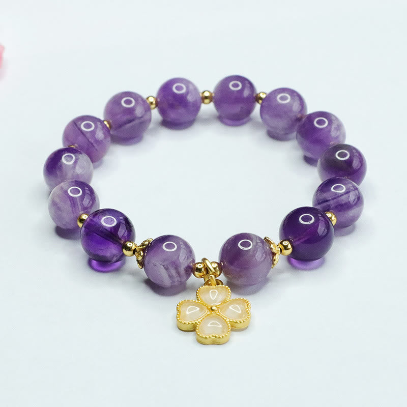 KarmaRipple's Authentic Amethyst Gemstone Inner Peace Four Leaf Clover Talisman Bracelet p10