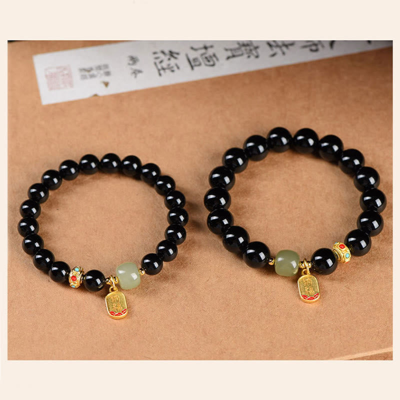KarmaRipple's Black Onyx Hetian Jade Bead Fortunate Fortune Talisman Bracelet p11