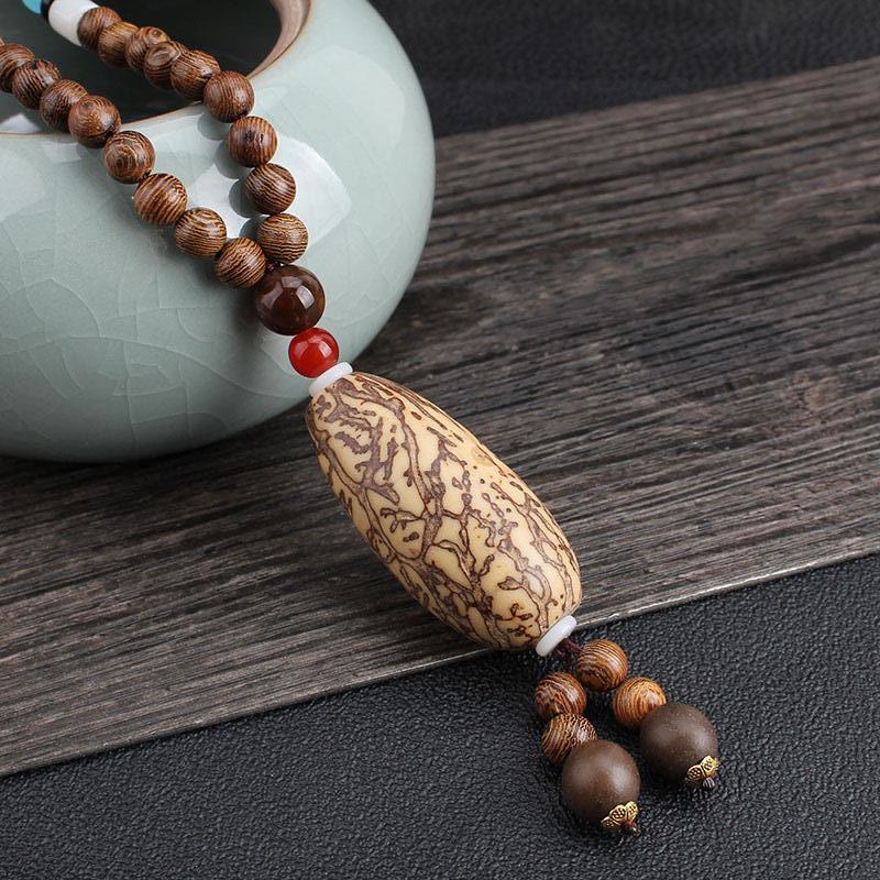 KarmaRipple's Tibetan Wenge Wood Bodhi Seed Agate Balance Peace Pendant Necklace p18