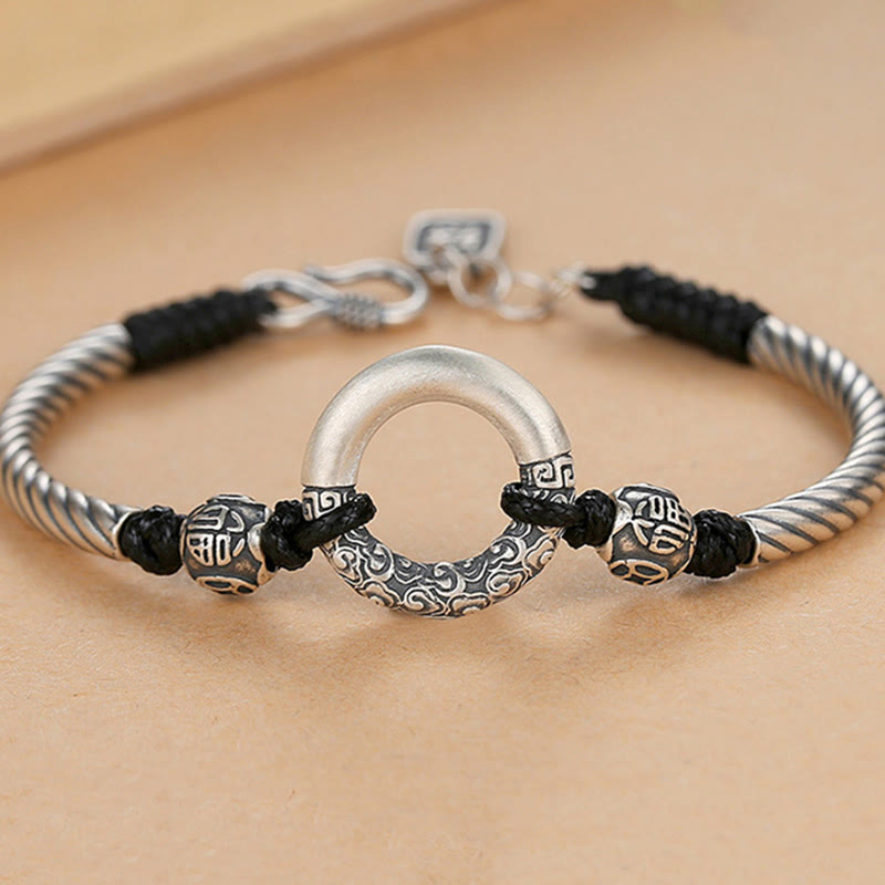 KarmaRipple's 999 Sterling Silver Fu Character Peace Buckle Bronze Coin Auspicious Clouds Fortune Bracelet p11