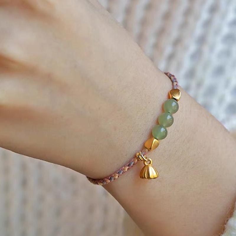 KarmaRipple's Handcrafted Hetian Jade Lotus Talisman Fortune Woven Bracelet p13