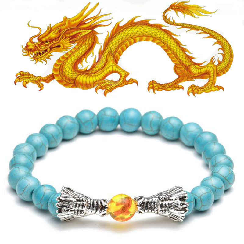 KarmaRipple's Ivory Turquoise Lava Rock Dragon Blessing Beaded Bracelet p6