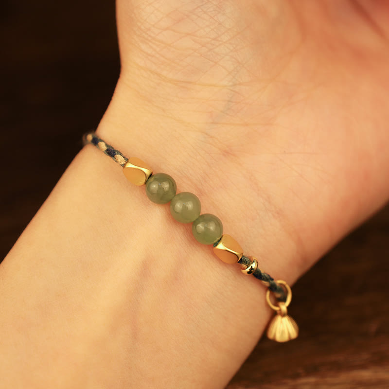 KarmaRipple's Handcrafted Hetian Jade Lotus Talisman Fortune Woven Bracelet p10