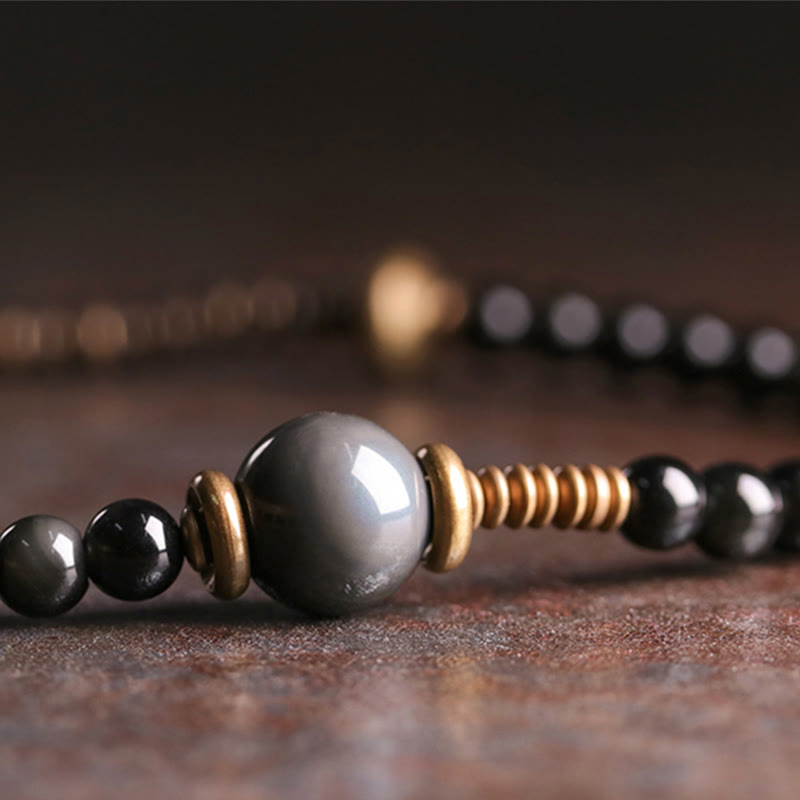 KarmaRipple's Rainbow Obsidian Ebony Wood Bronze Positive Multilayer Bracelet p7
