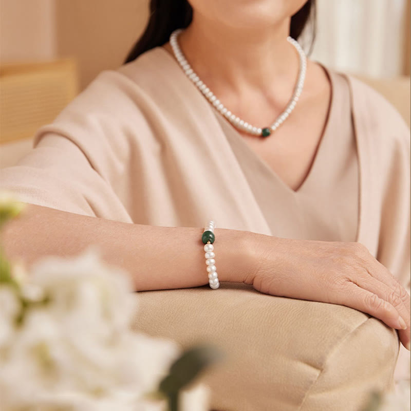 KarmaRipple's 925 Sterling Silver Authentic Pearl Hetian Jade Aquamarine Wisdom Sincerity Pendant Necklace Bracelet p8