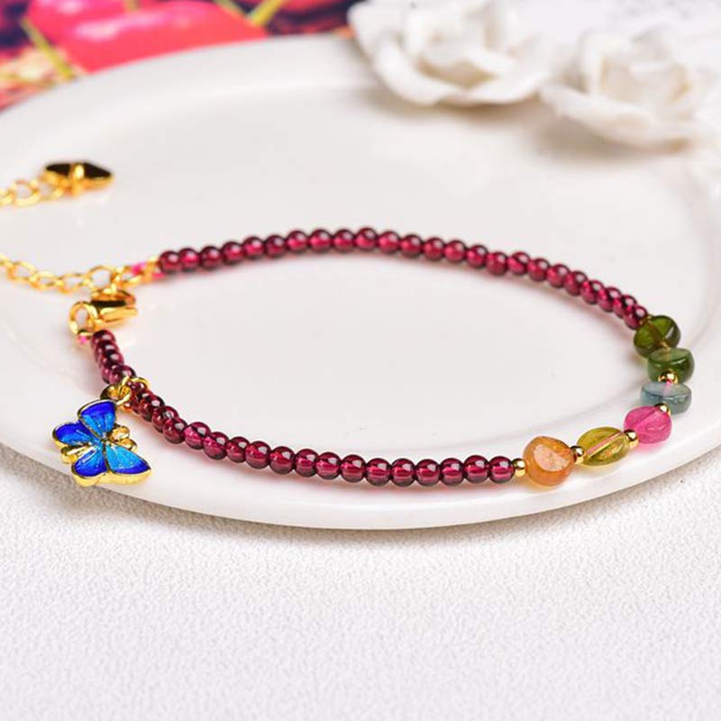 KarmaRipple's Garnet Tourmaline Butterfly Protection Bracelet Anklet p6