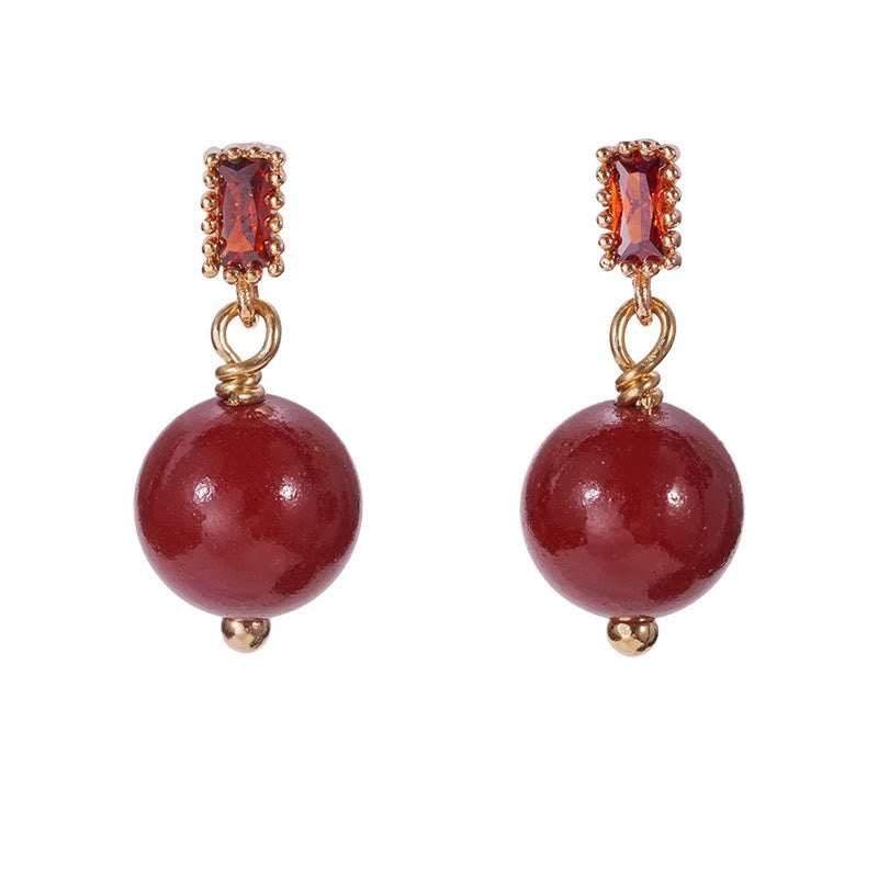 KarmaRipple's 925 Sterling Silver Posts 14K Gold Filled Cinnabar Bead Zircon Calm Earrings p9
