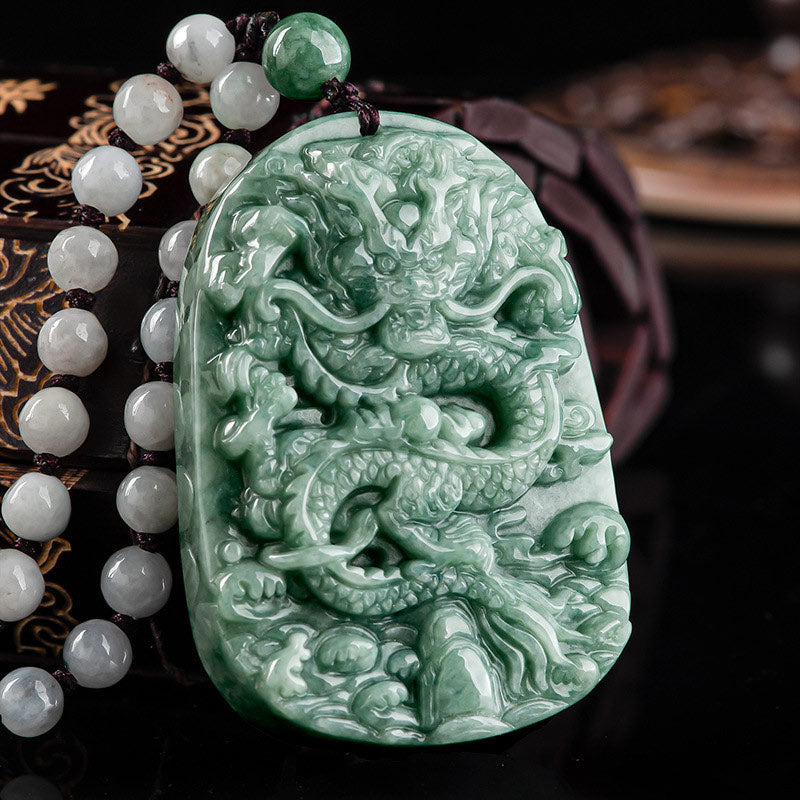KarmaRipple's Chinese Zodiac Dragon Jade Prosperity Pendant Bead String Necklace p2