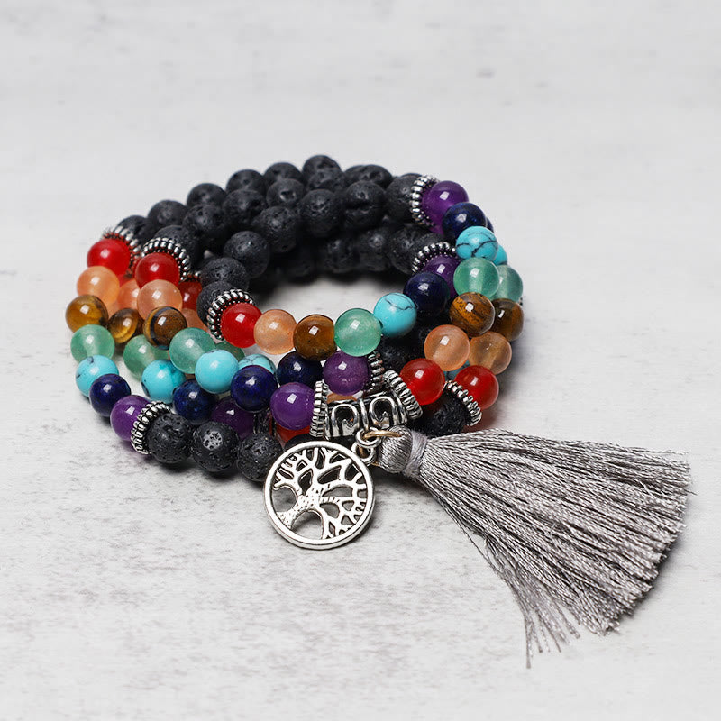 KarmaRipple's Balancing Gemstone Mala Prayer Beadwork 108 Meditation Balancing Multilayer Bracelet Pendant p14