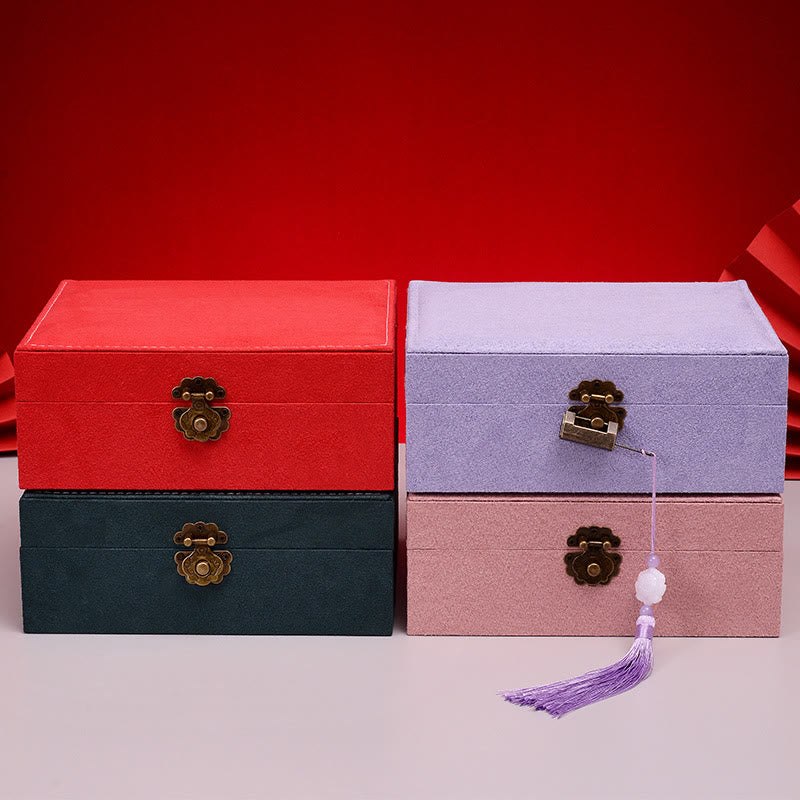 KarmaRipple's Simple Design Jewelry Box Organizer Two-Layer Jewelry Storage Box Flannel Box With Lock p26