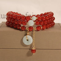 KarmaRipple's Authentic Red Agate Jade Peace Buckle Calm Triple Wrap Bracelet